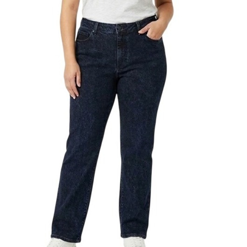 Chic Jeans Straight Leg Womens 18W Black Dark Wash Vintage 90s High Rise Denim